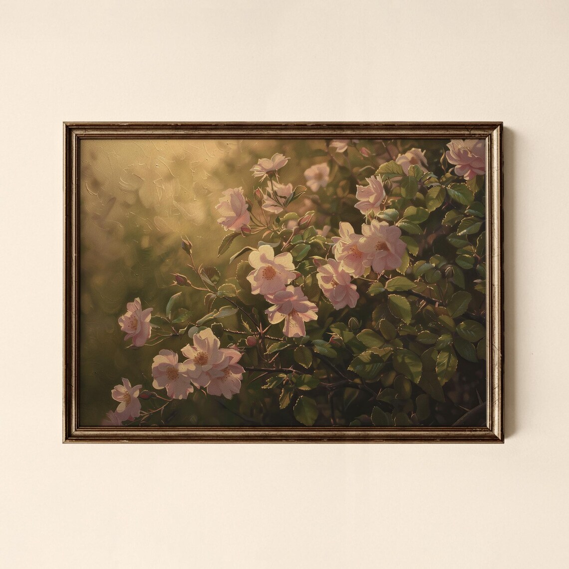 Sunlit Blush Blossoms Golden Hour Floral Oil Painting Poster