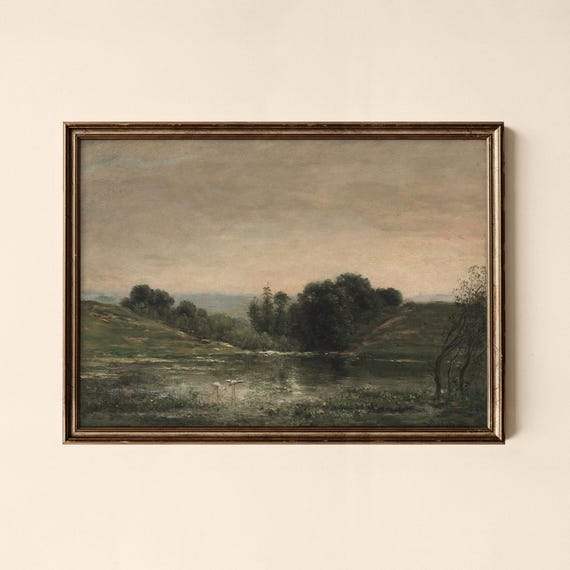 Vintage Pond Landscape Print Bedroom Decor Collected Prints Cpl031