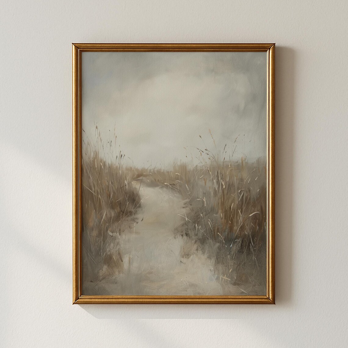 Misty Neutral Pathway Through Tall Reeds Calm Moody Vintage Print