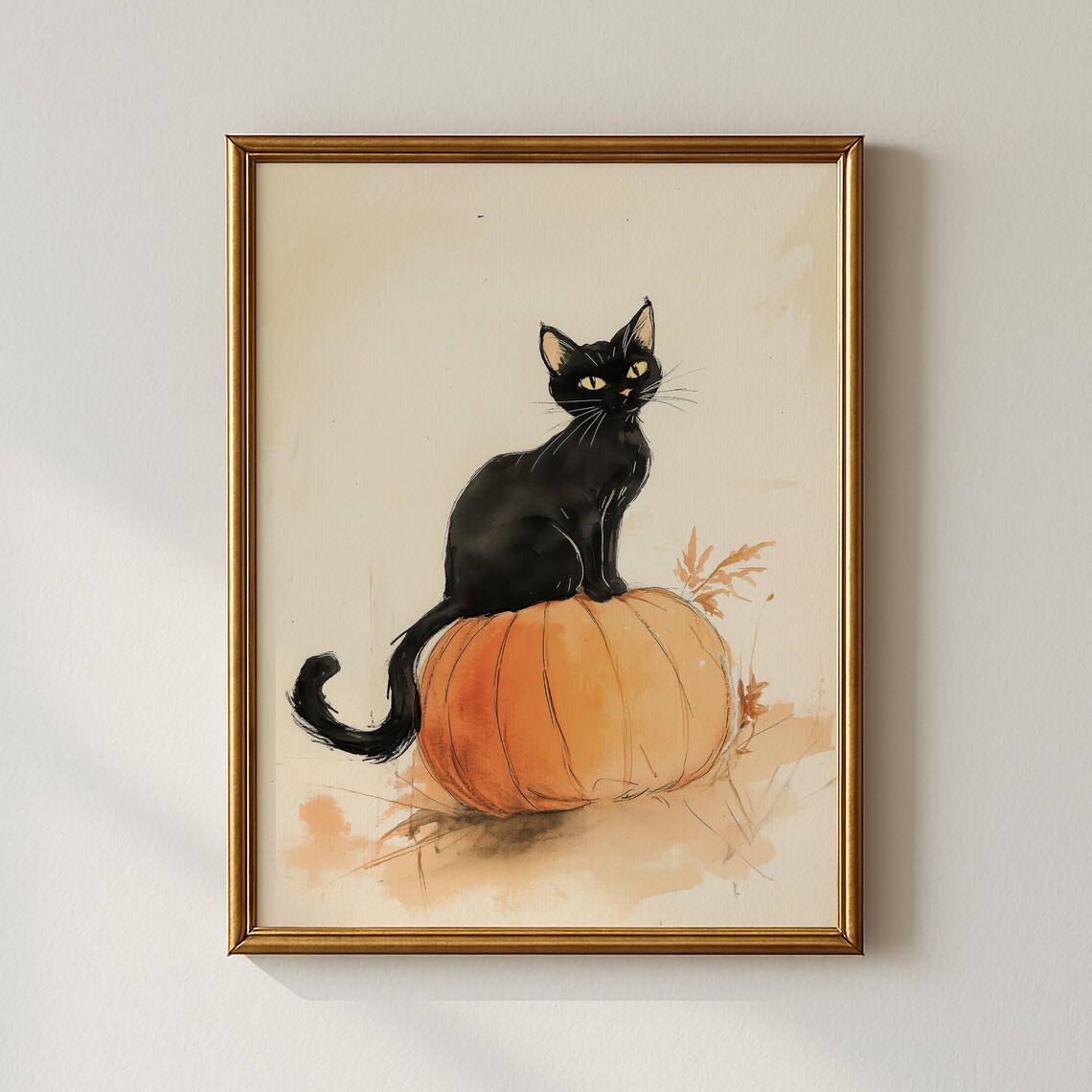 Halloween Black Cat And Pumpkin Print Holiday Wall Art Living Room Decor Collected Prints Cpp597