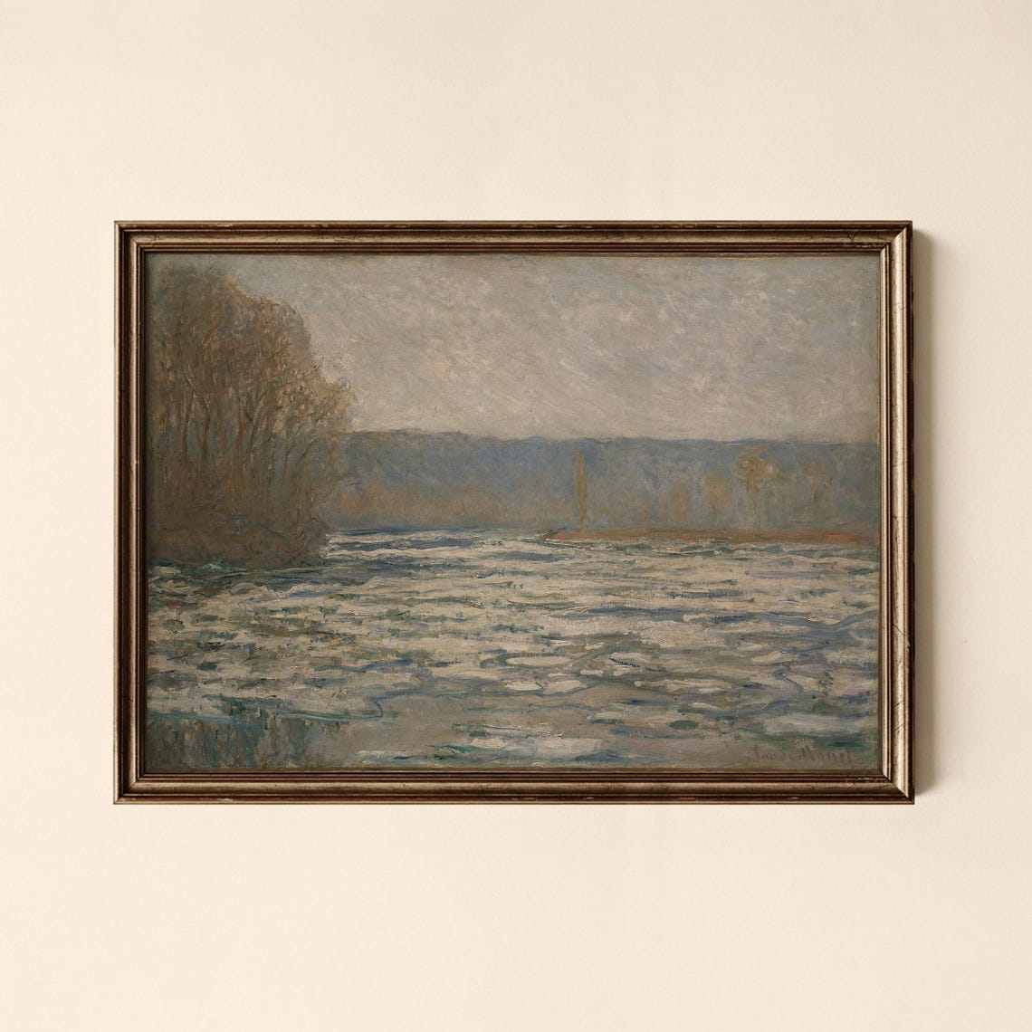 Misty Winter River Impressionist Landscape Oil Painting Print