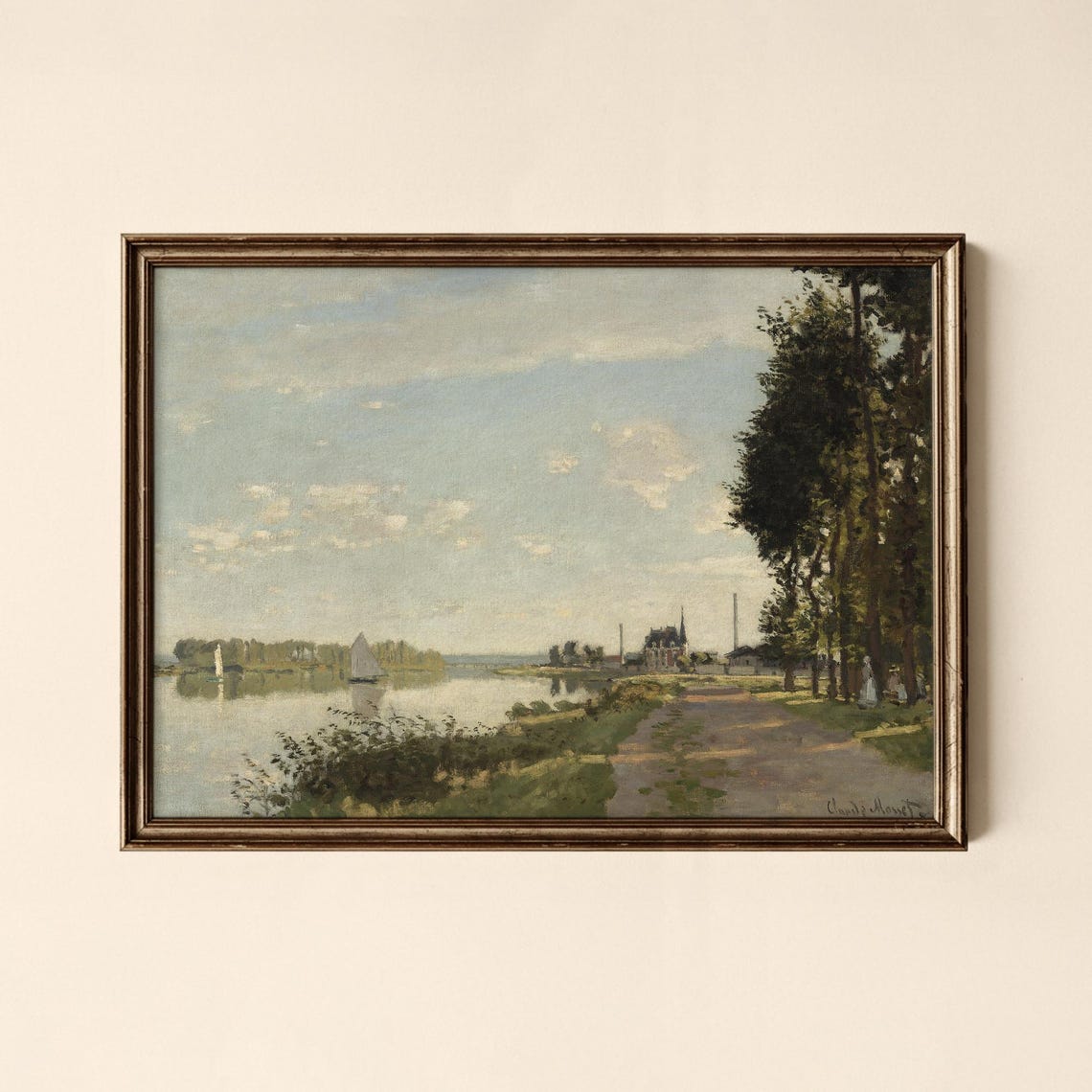 Serene Claude Monet Riverside Sailboats Impressionist Art Print