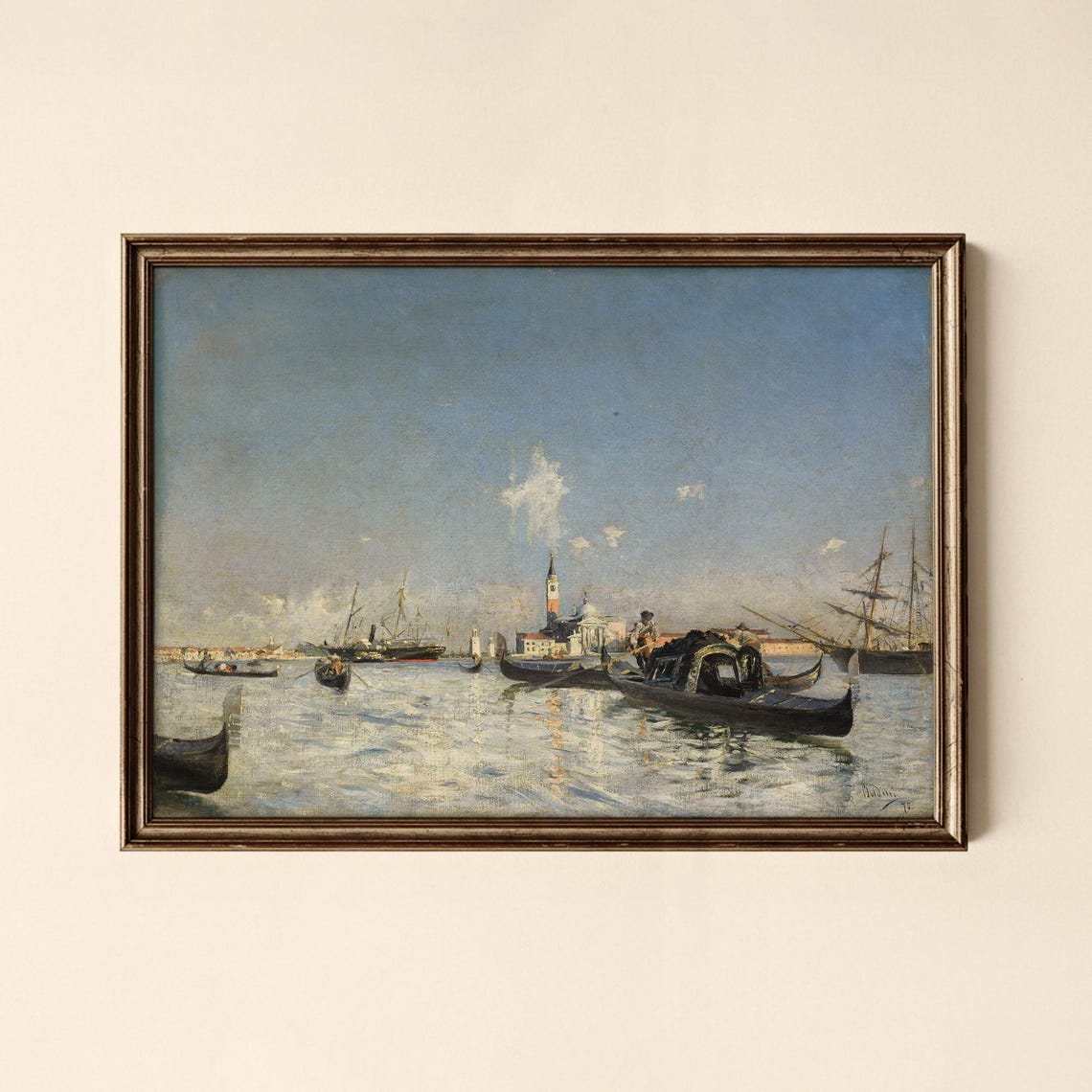 Vintage Venetian Lagoon with Gondolas Impressionist Painting Print