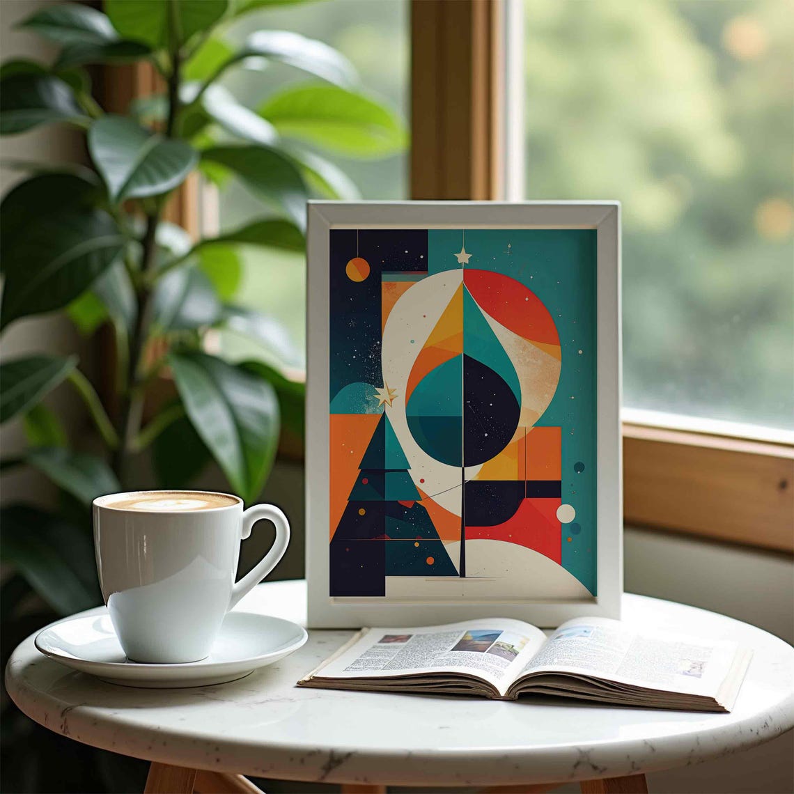 Abstract Geometric Christmas Tree Moon Circle Modern Art Poster