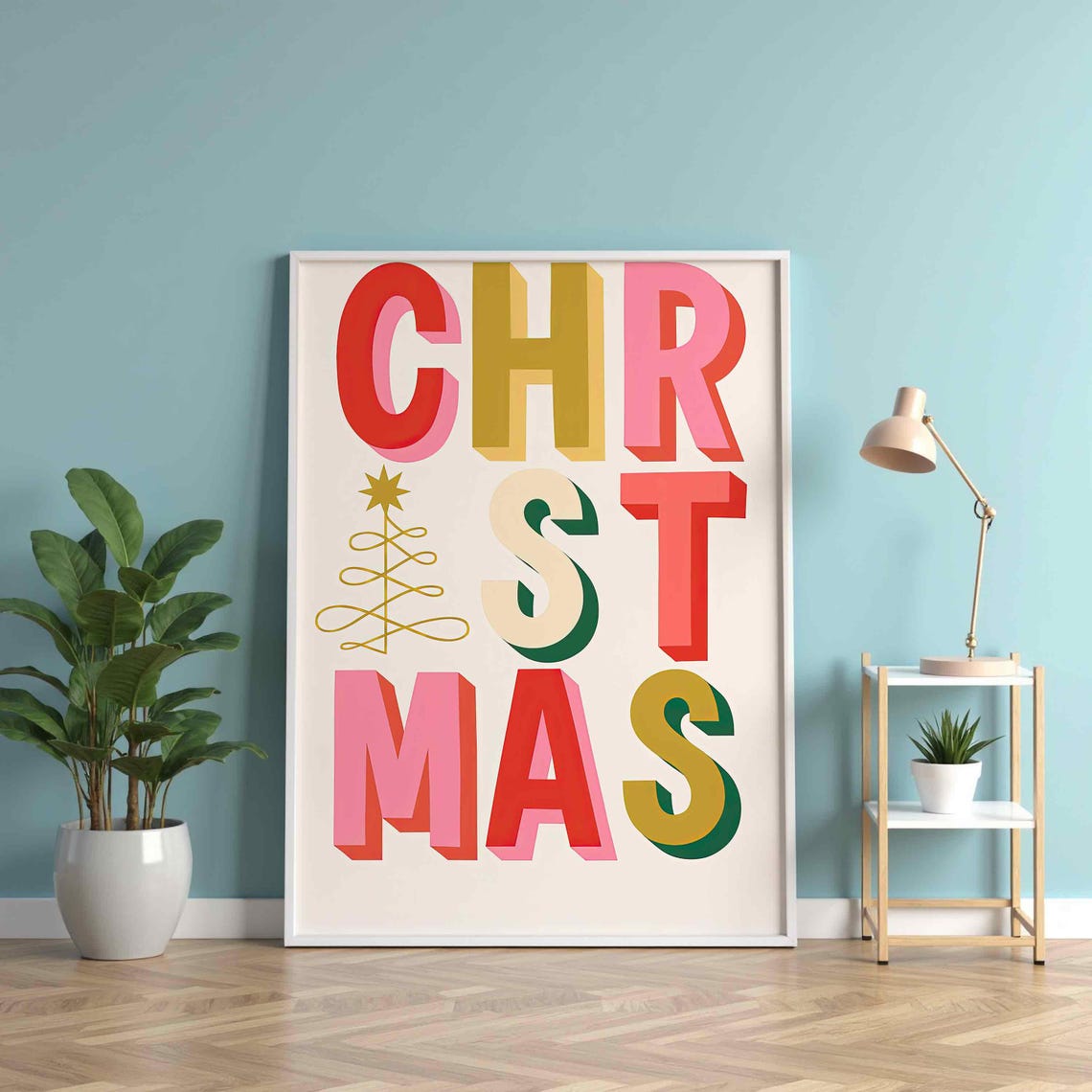 Christmas Retro Block Letters Mid Century Modern Holiday Poster