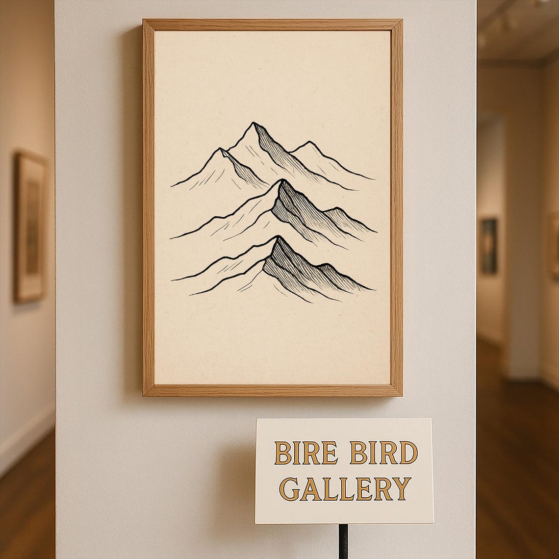Minimalist Black Ink Mountain Line Drawing Modern Nature Wall Print