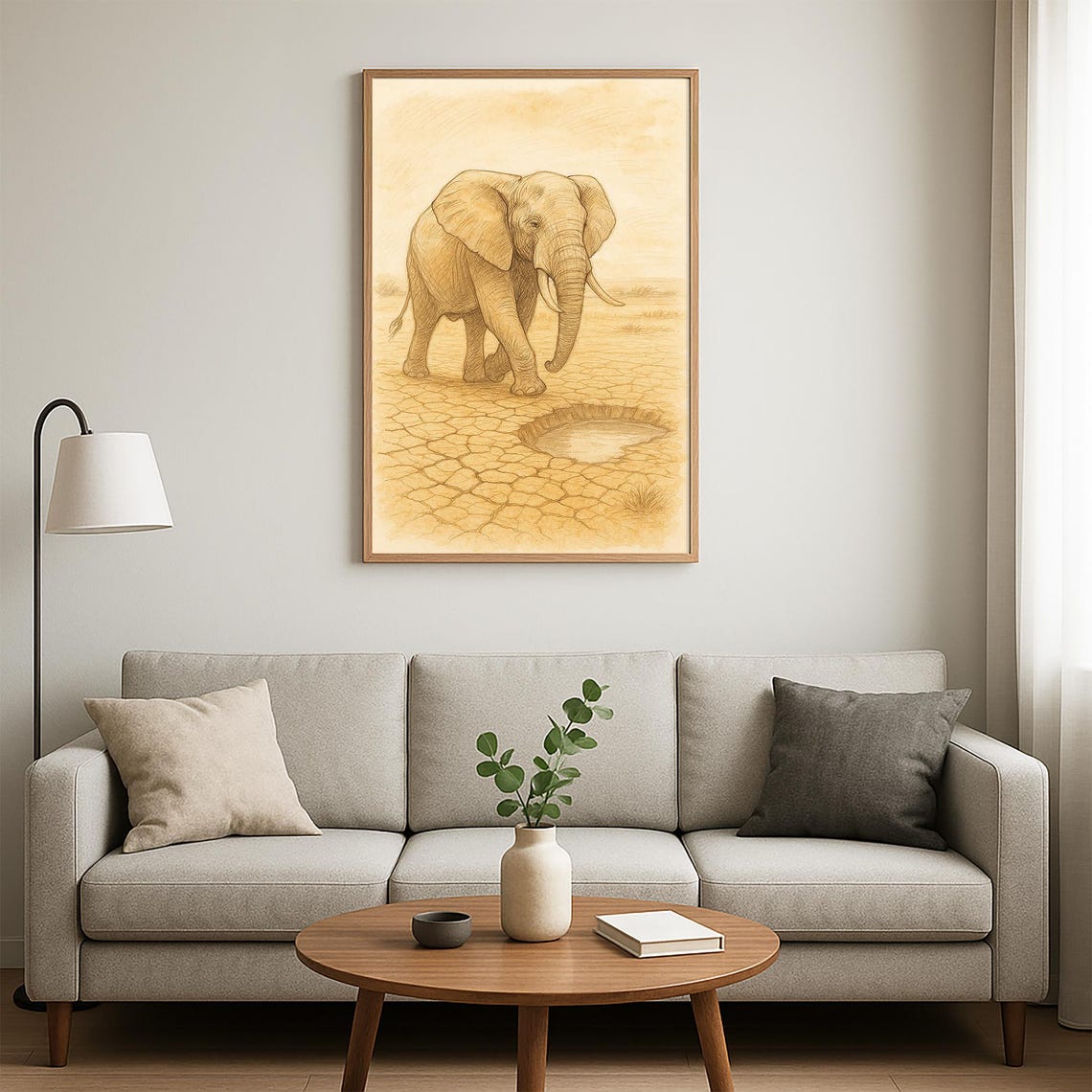 African Elephant Walking Toward Water in Dry Savannah Poster - Image 4