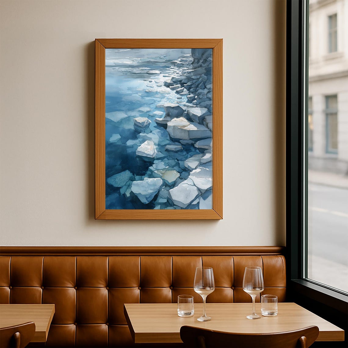 Icy Blue Ocean Water Rocks Serene Winter Nature Landscape Poster - Image 2