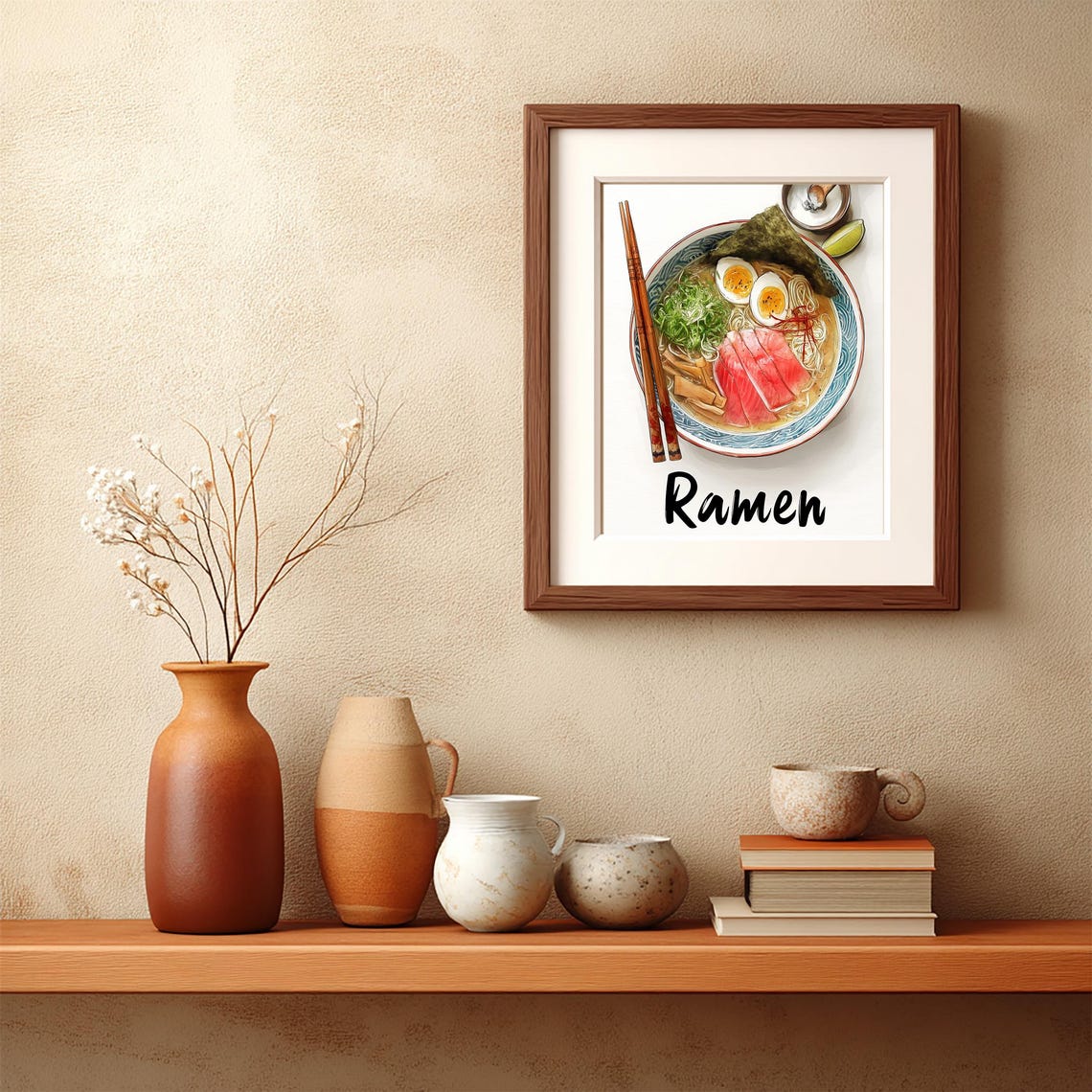 Ramen Bowl Overhead Illustration Chopsticks Egg Noodles Print - Image 4