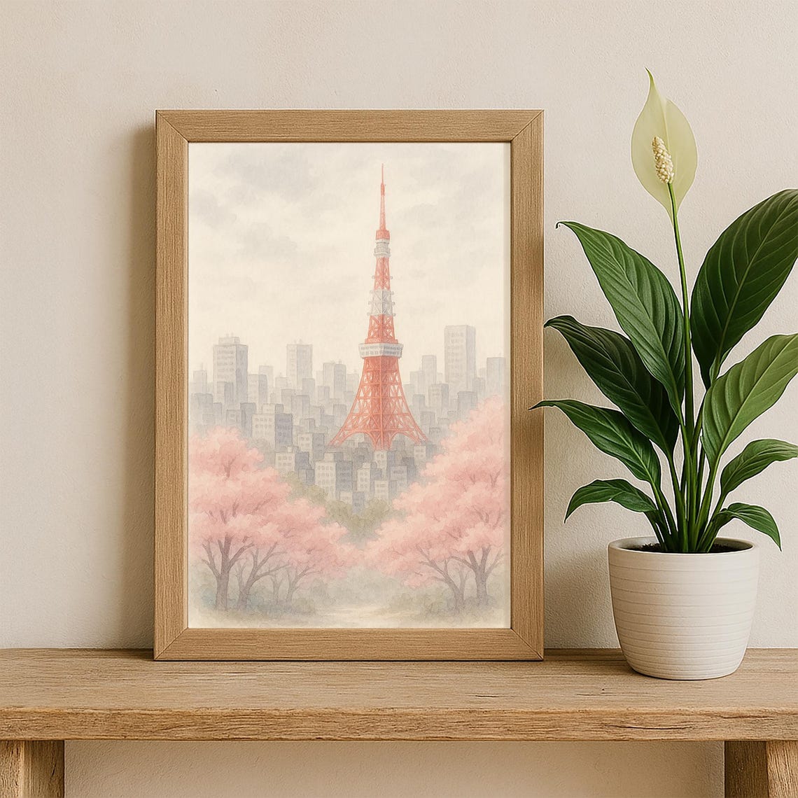 Tokyo Tower Watercolor Cherry Blossom Spring Japan City Poster - Image 3