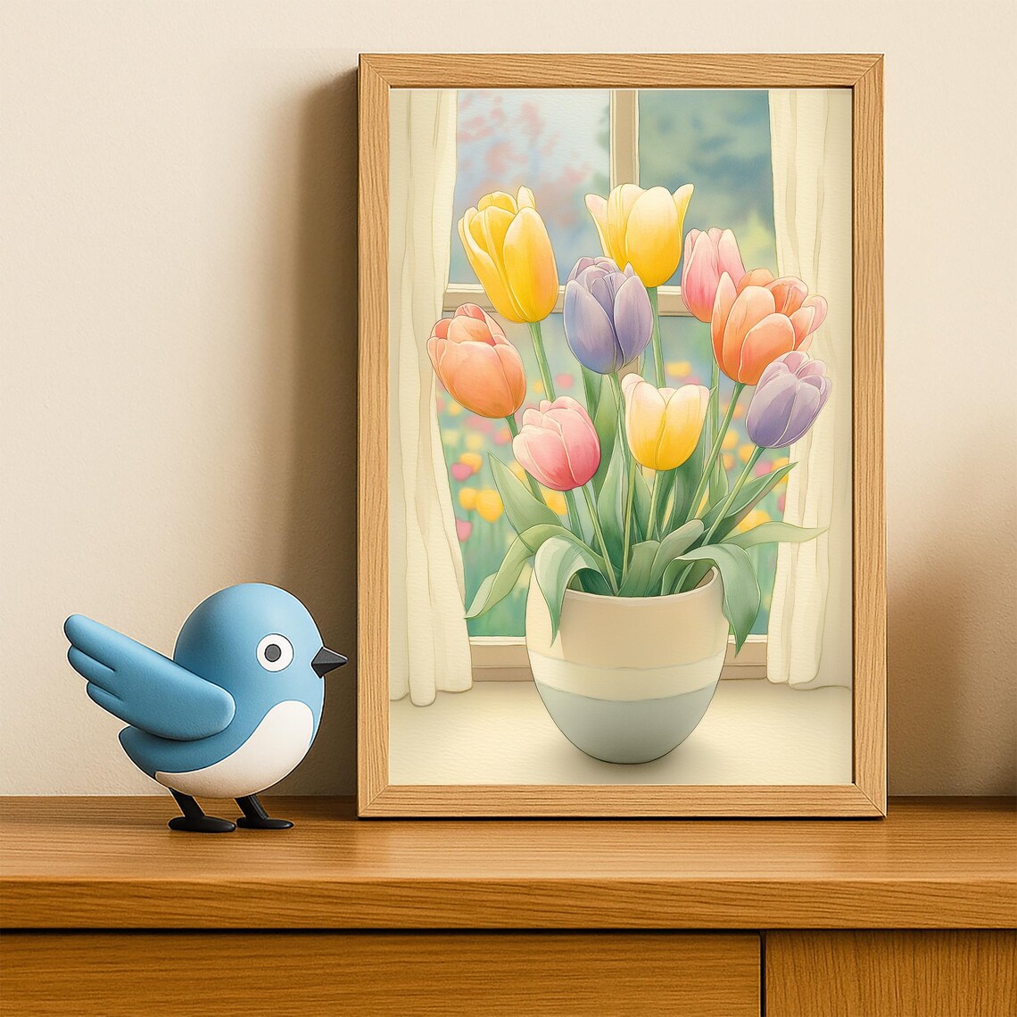 Pastel Tulips Bouquet In Ceramic Pot By Sunny Window Floral Poster - Image 5