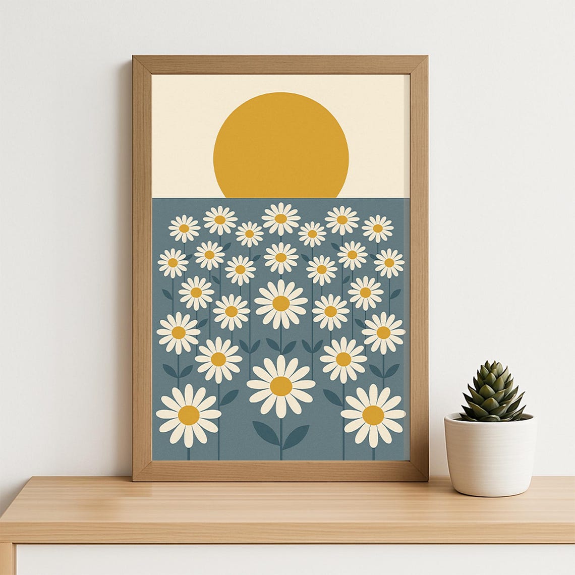 Retro Daisy Field Under Golden Sun Mid Century Modern Floral Poster - Image 5