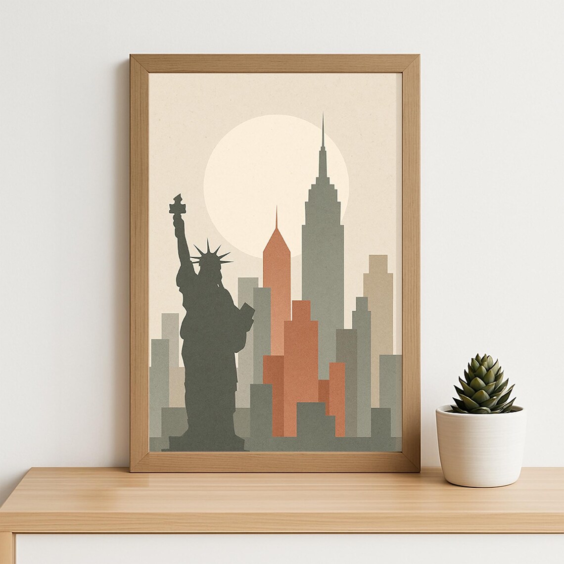 New York City Skyline Statue of Liberty Minimalist Art Poster