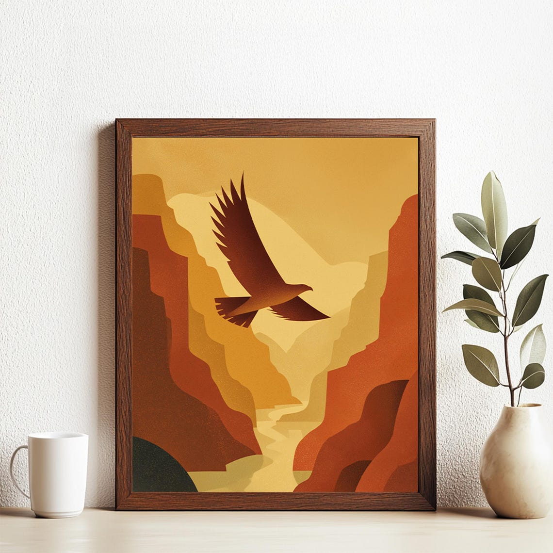 Soaring Eagle Over Desert Canyon Sunset Wildlife Landscape Poster