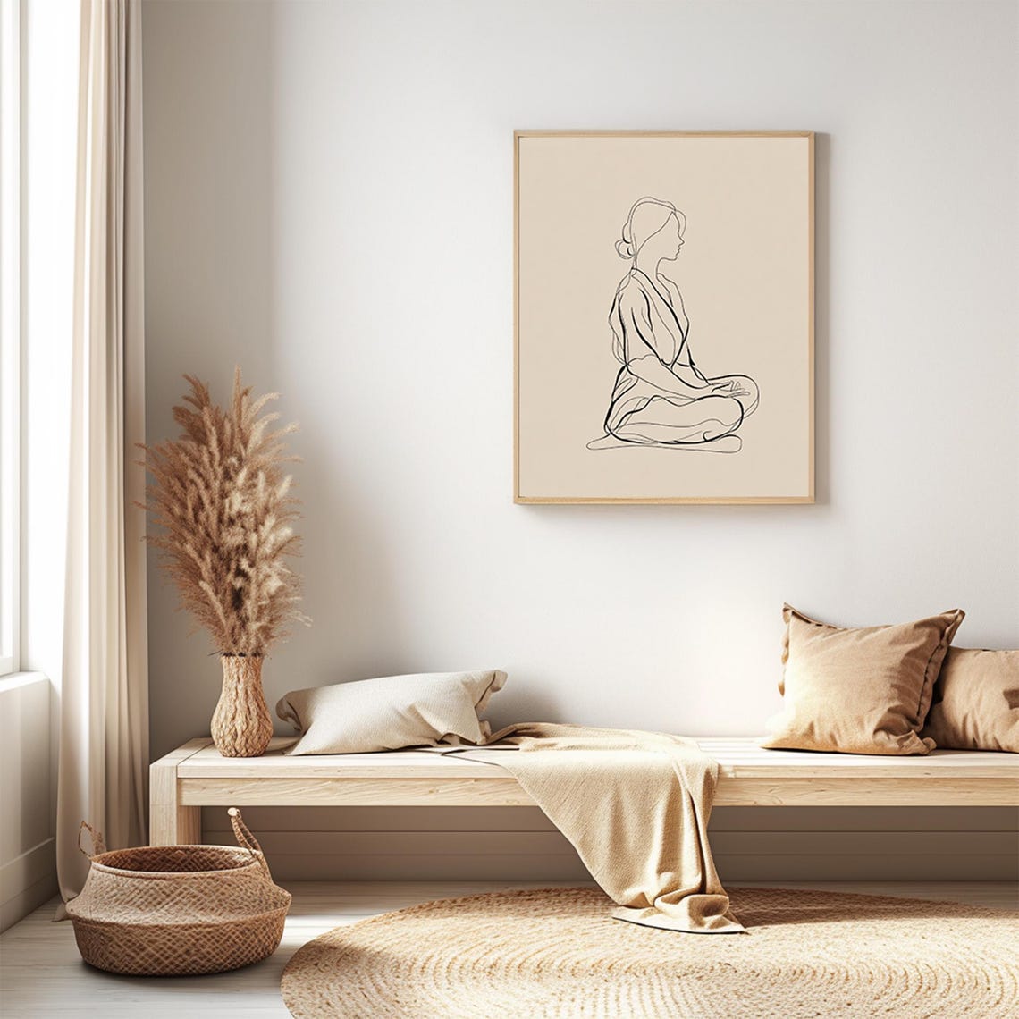 Minimalist Line Art Woman Meditating Continuous Drawing Yoga Poster - Image 5