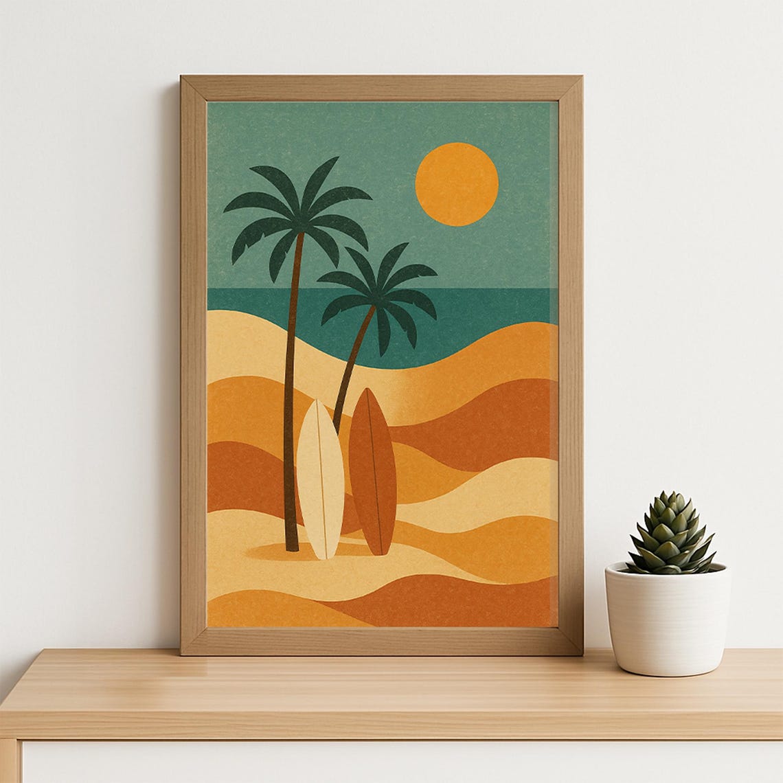 Surfboards and Palm Trees Retro Beach Sunset Minimalist Art Poster