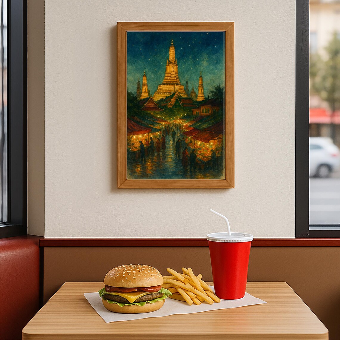 Bangkok Wat Arun Night Market Glowing Temple Watercolor Poster - Image 4