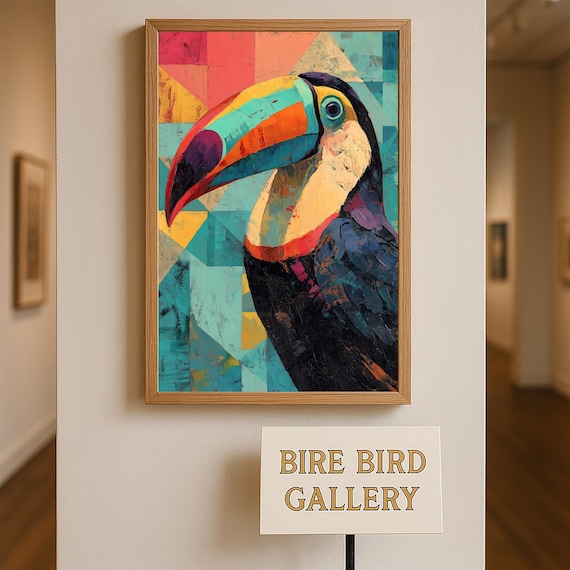 Colorful Geometric Toucan Wall Art Print Vibrant Tropical Bird Poster Abstract Jungle Animal Painting For Modern Boho Or Eclectic Decor