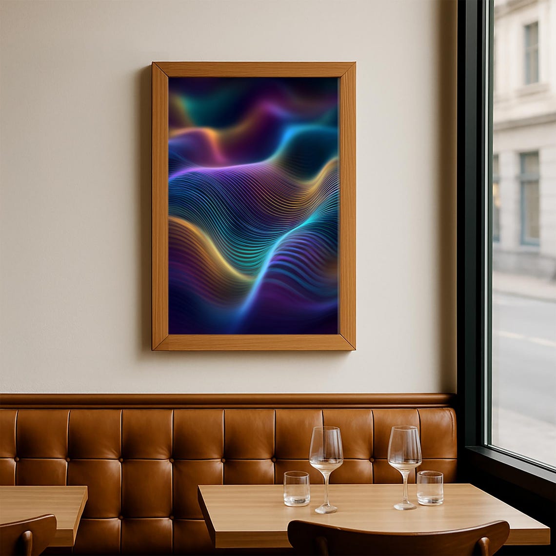 Abstract Neon Wave Line Art Modern Digital Dark Decor Poster - Image 2