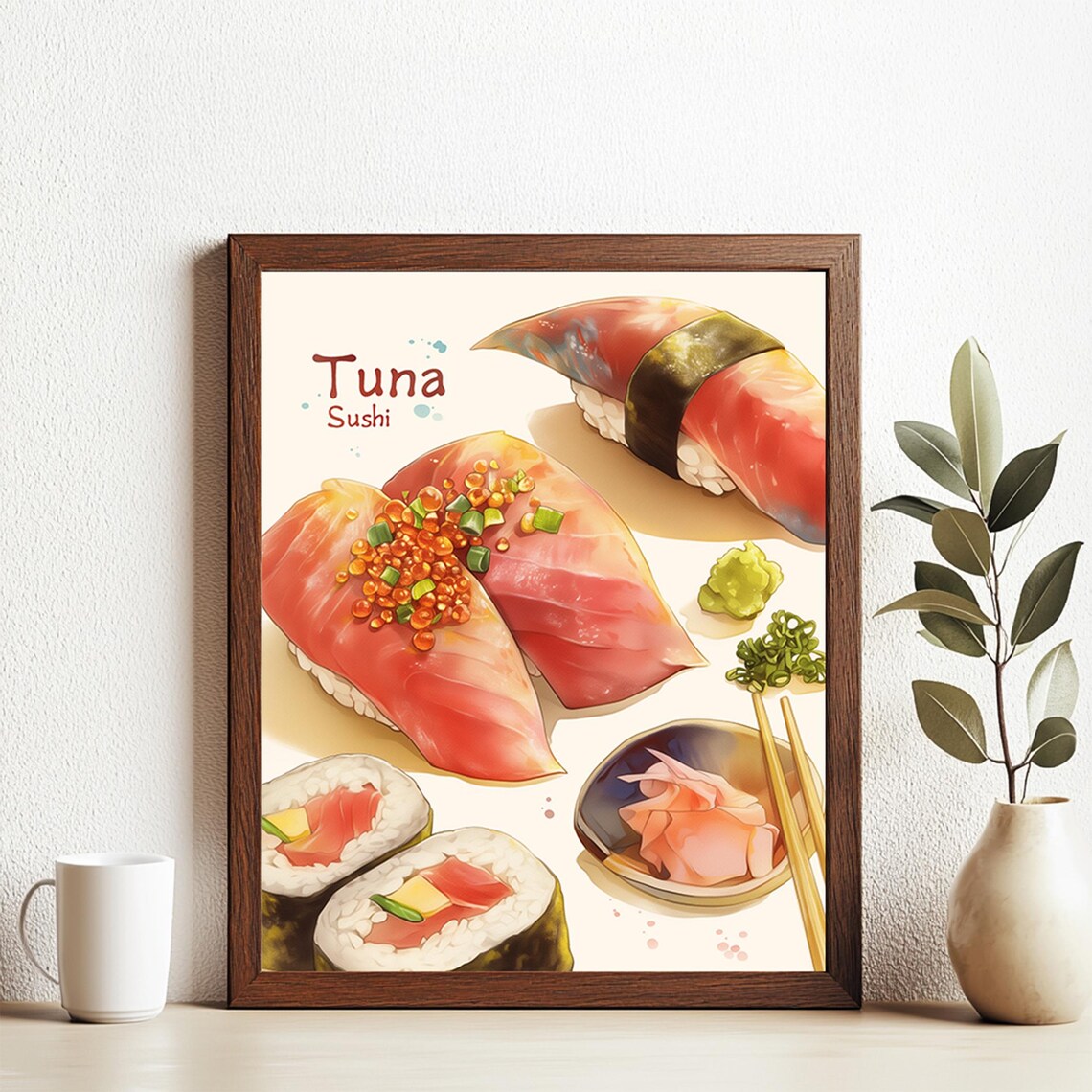 Tuna Sushi Watercolor Food Art Japanese Kitchen Wall Decor Poster