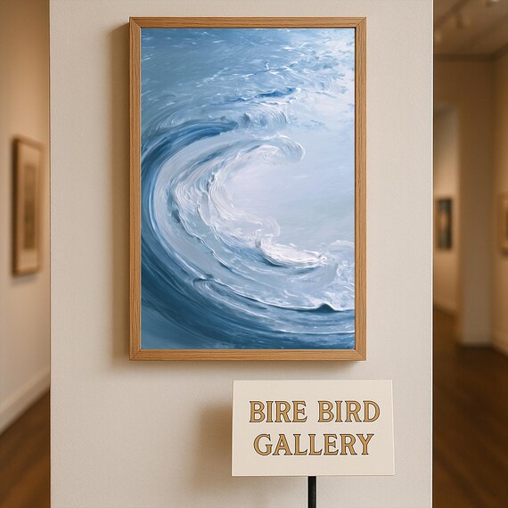 Abstract Ocean Wave Brushstroke Wall Art Blue Sea Inspired Print For Coastal Modern Bathroom Or Serene Bedroom Decor