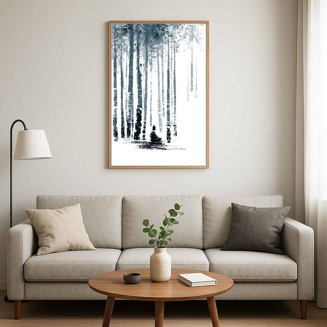 Meditating Figure Bamboo Forest Ink Wash Zen Minimalist Poster - Image 5