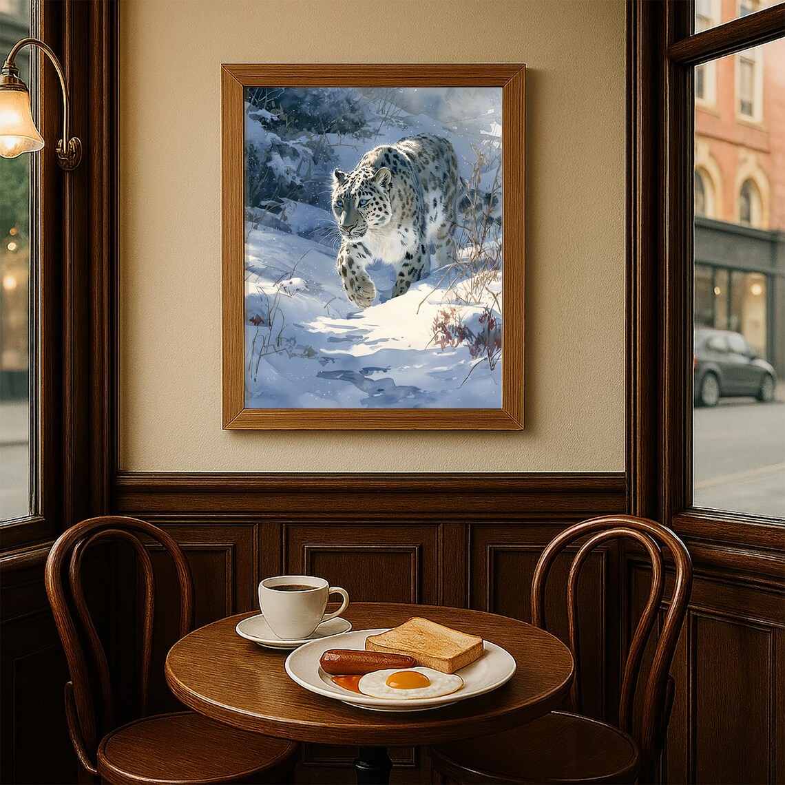 Snow Leopard Walking Through Snowy Mountains Winter Wildlife Poster - Image 4