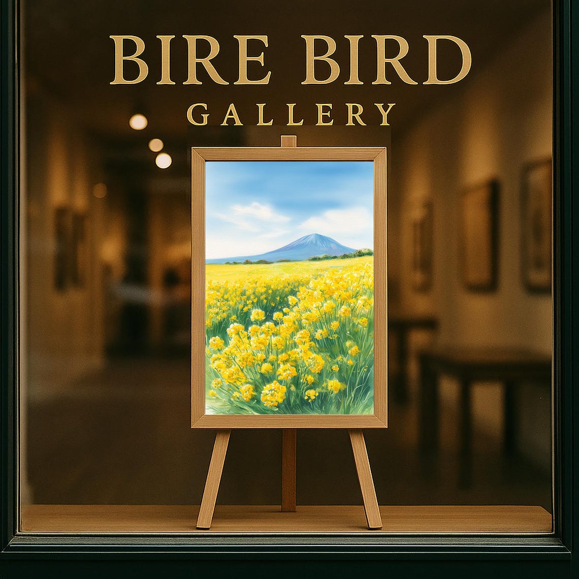 Jeju Island Yellow Canola Flower Field Mountain Watercolor Poster - Image 5