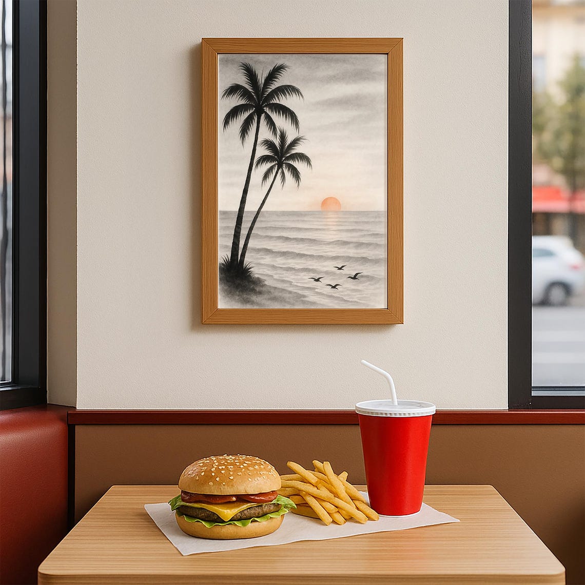 Black Ink Palm Trees Ocean Sunset Minimalist Zen Scene Poster - Image 4