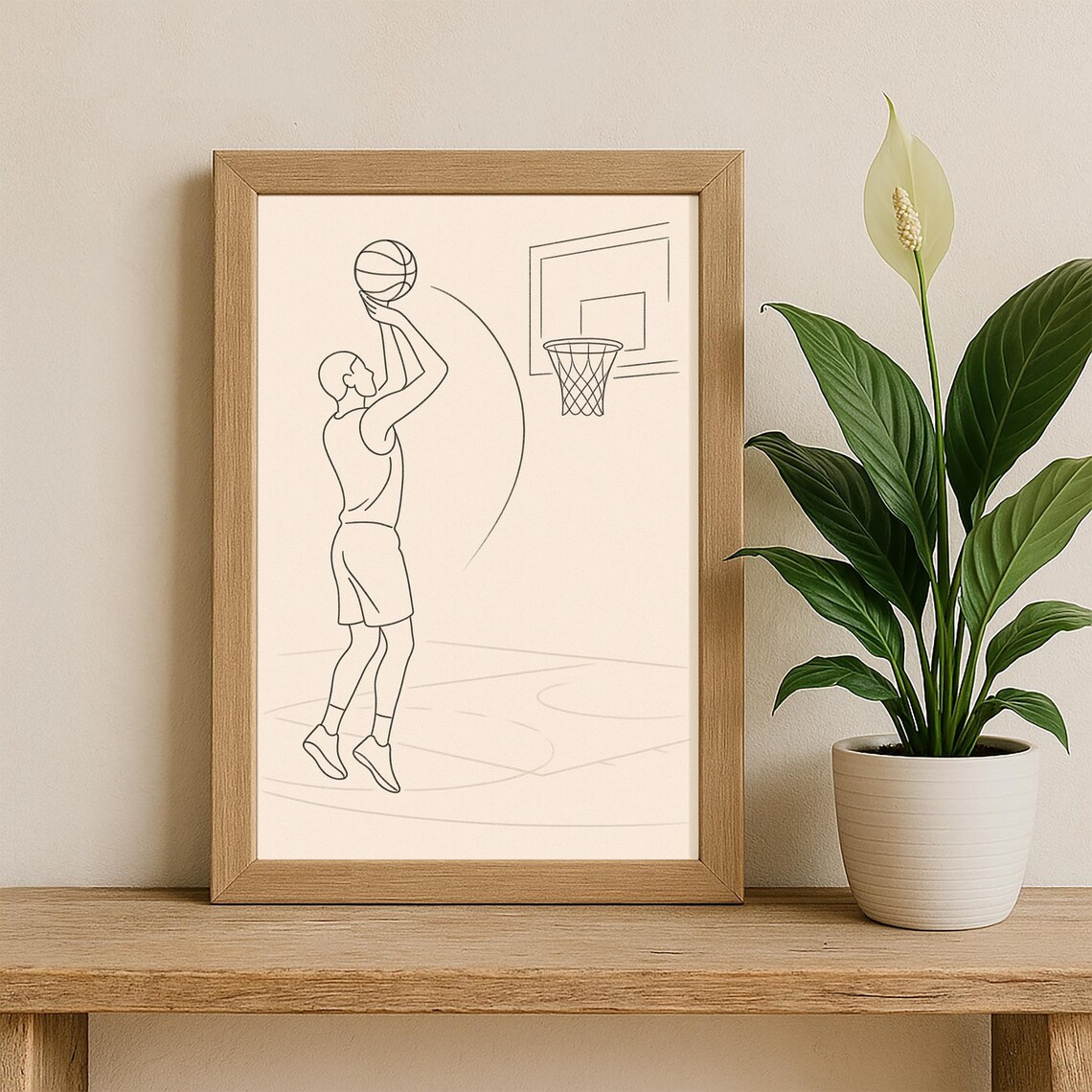 Minimalist Basketball Line Art Jump Shot Player Sports Poster - Image 3