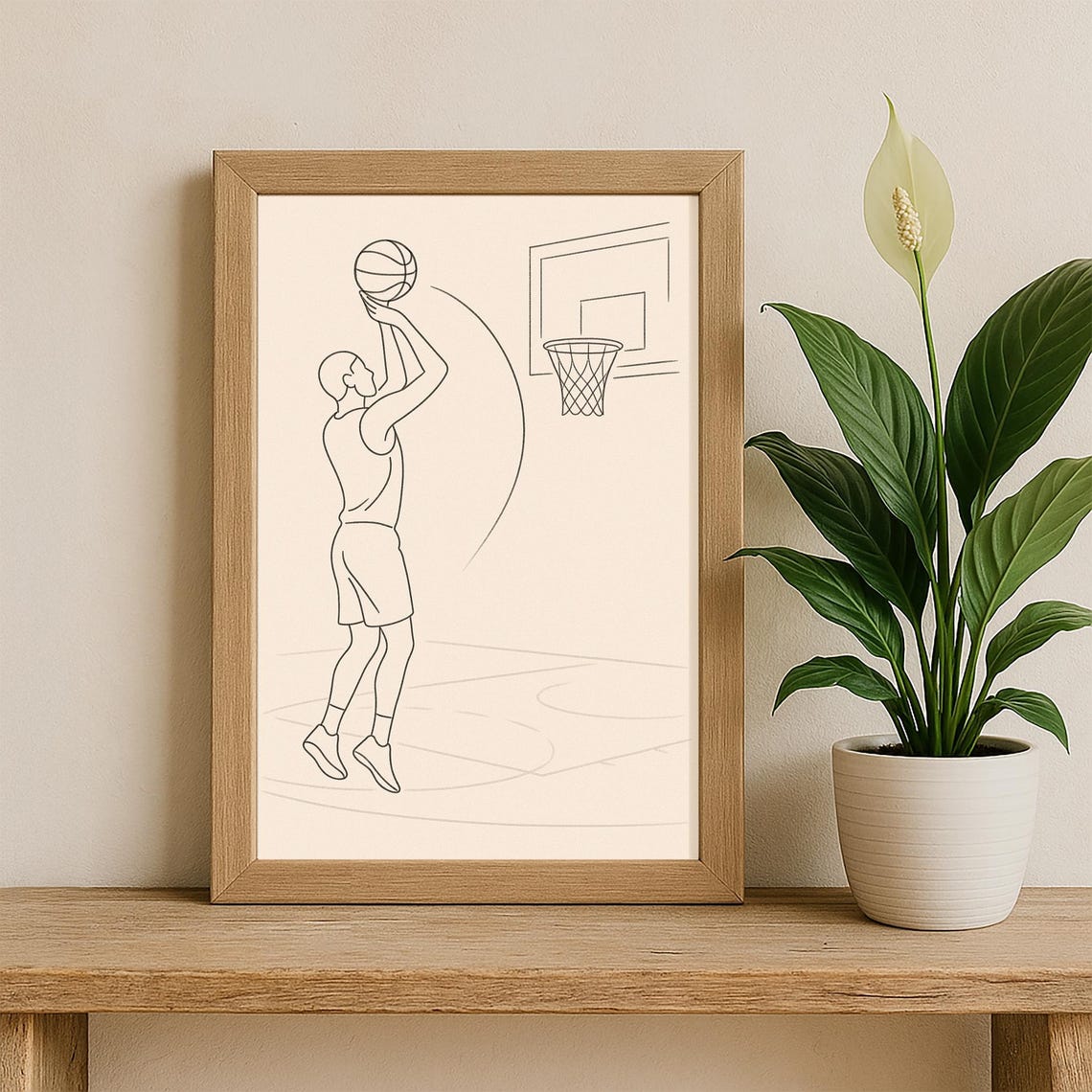 Minimalist Basketball Line Art Print Modern Sports Poster Of Player Shooting Elegant Wall Decor For Gym Game Room Or Teen Bedroom - Image 3