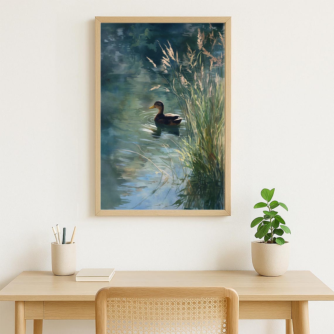 Peaceful Duck on a Serene Lake Realistic Watercolor Bird Poster - Image 4
