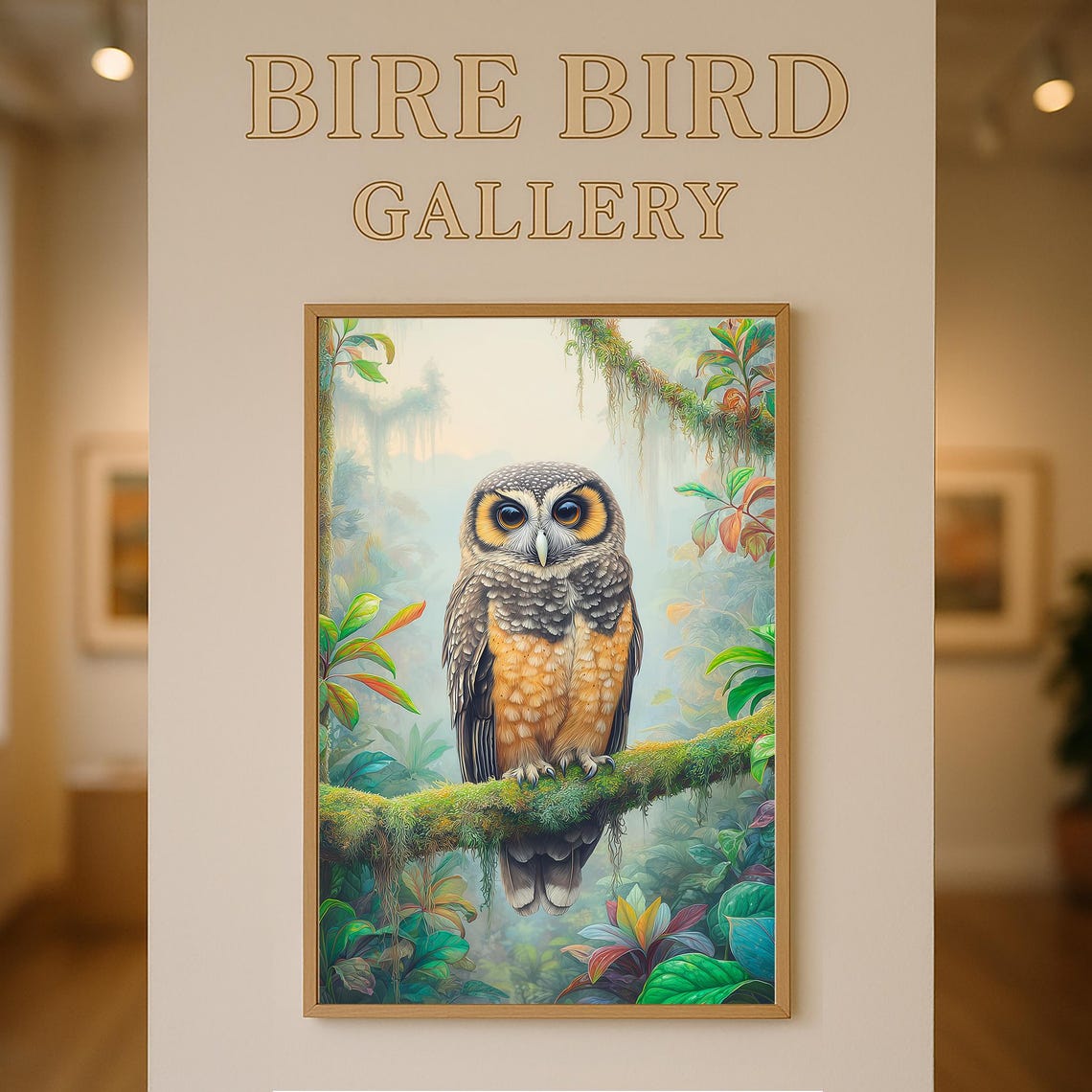 Tropical Owl Perched On Mossy Branch Rainforest Jungle Bird Poster