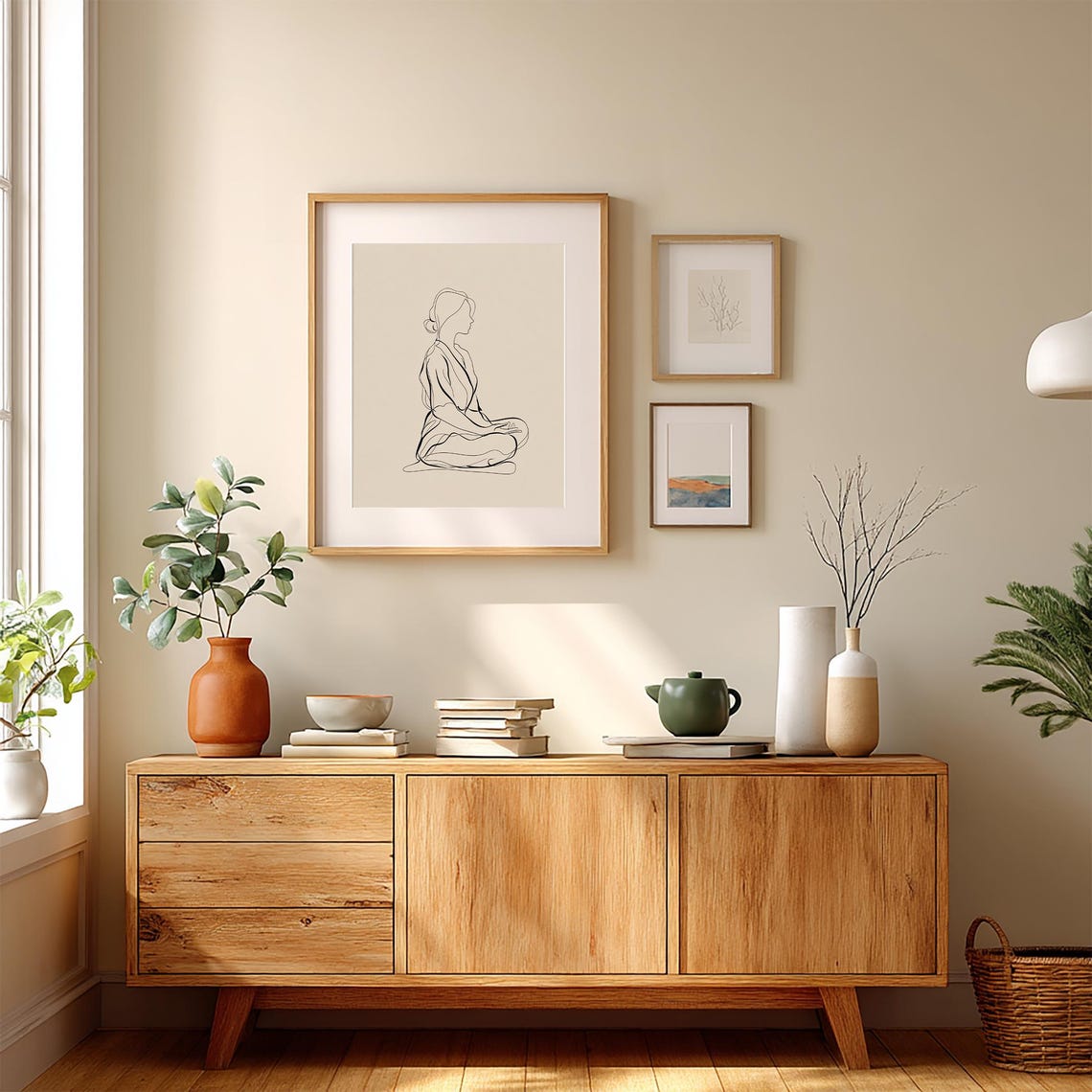 Minimalist Line Art Woman Meditating Continuous Drawing Yoga Poster - Image 2
