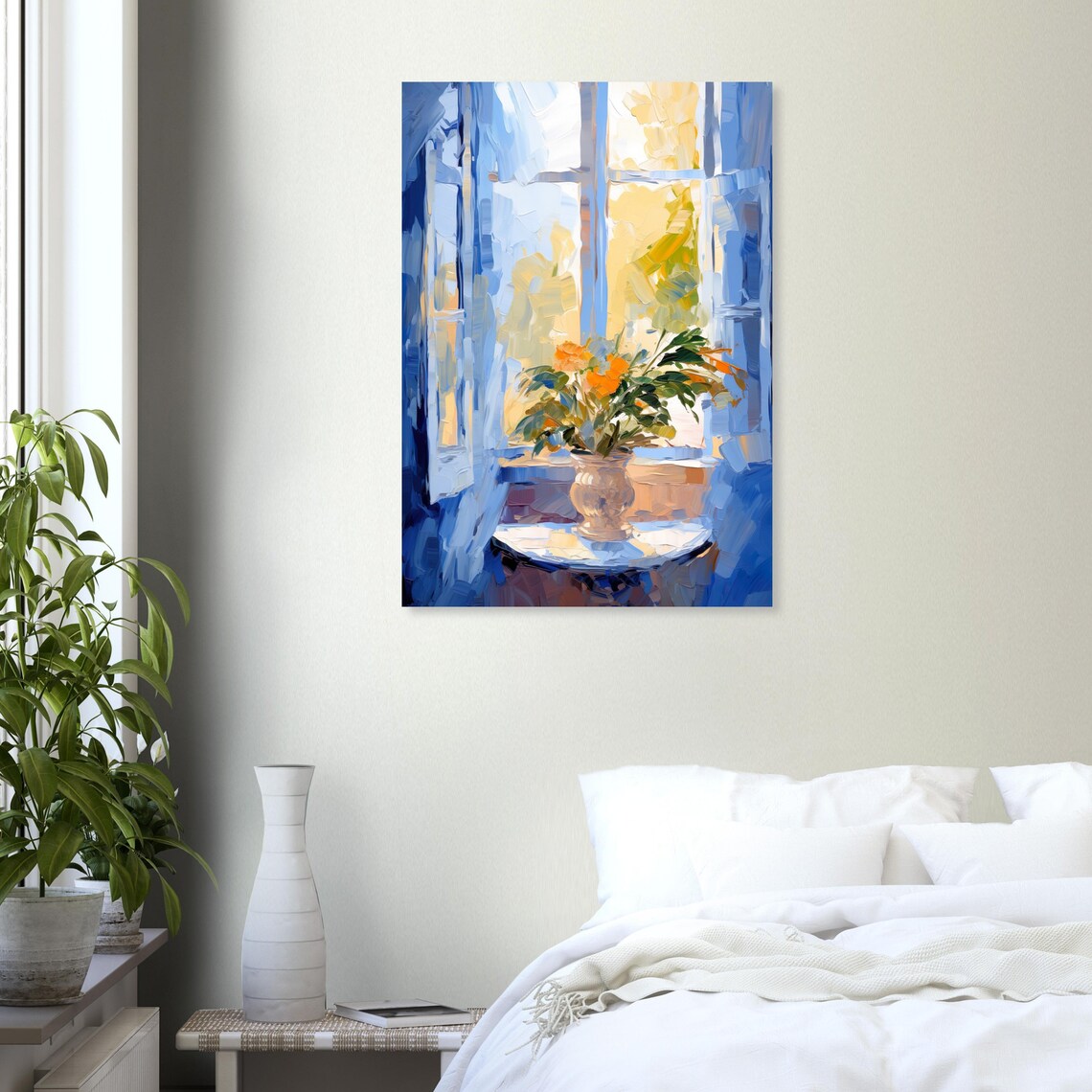 Luminous Impressionist Window View Flower Vase Blue Light Poster - Image 4