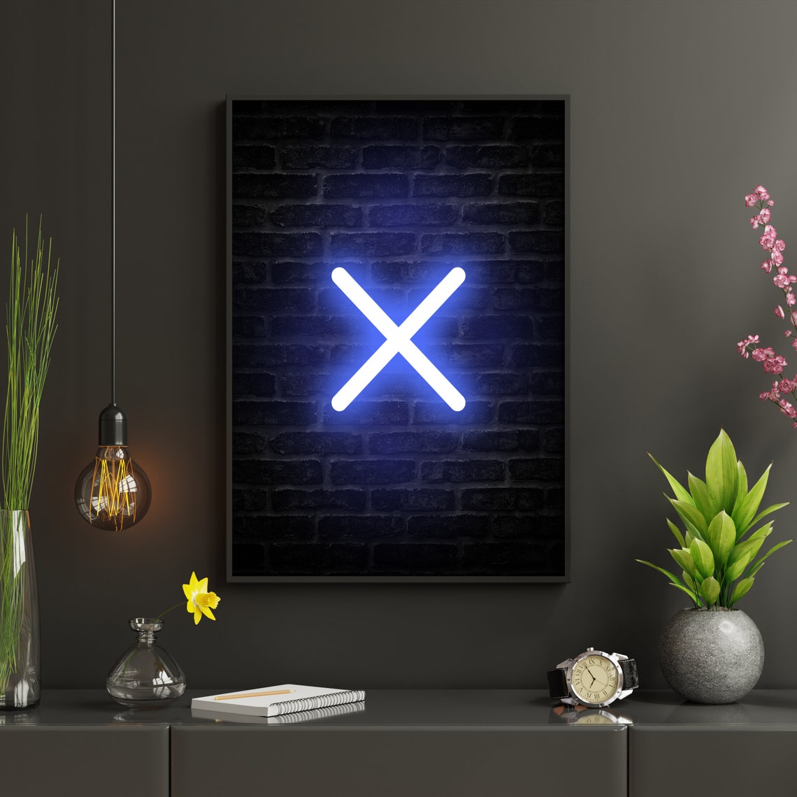 Neon Controller Button Symbols Set Four Panel Wall Decor Poster - Image 2