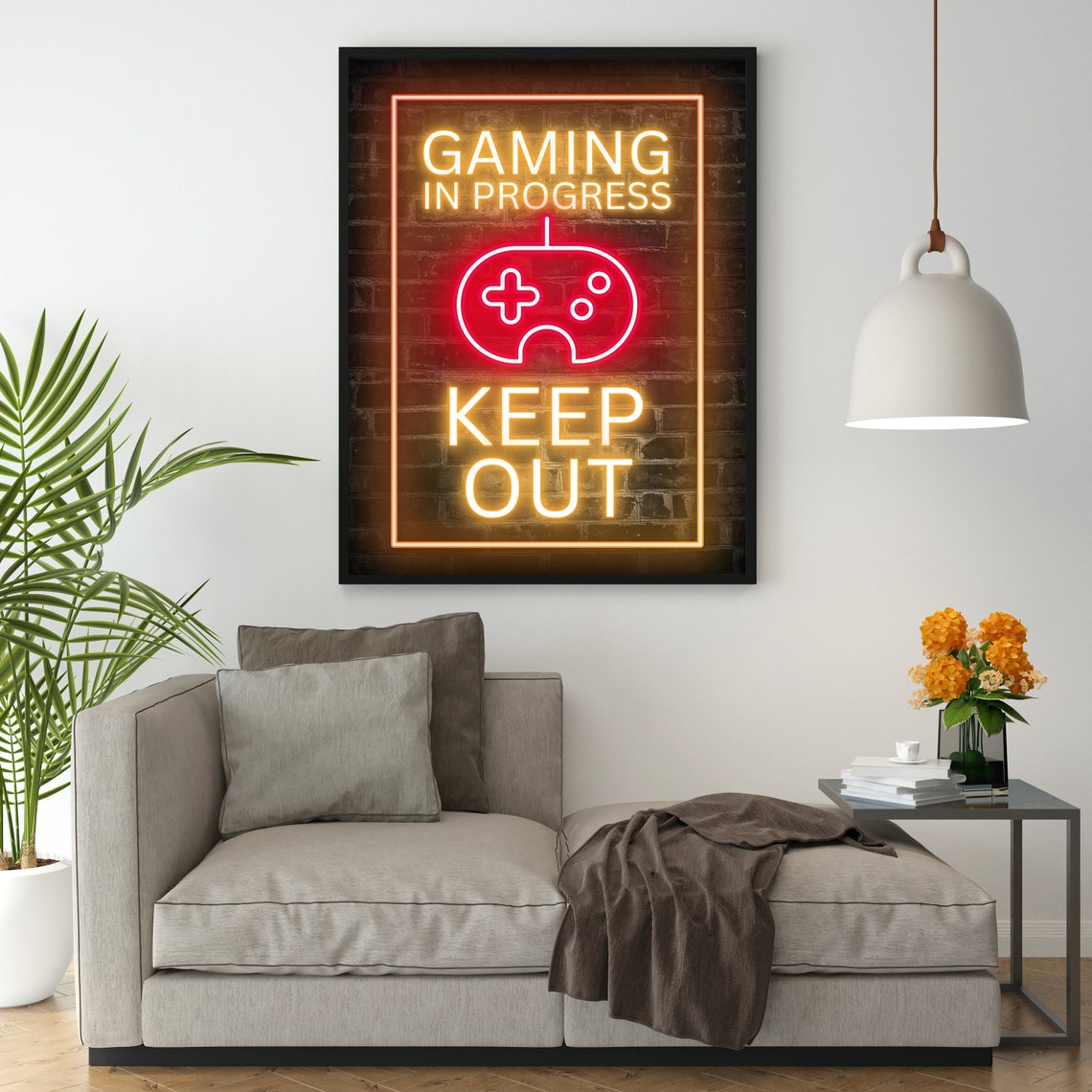Gaming In Progress Keep Out Neon Sign Gamepad Room Wall Poster - Image 2