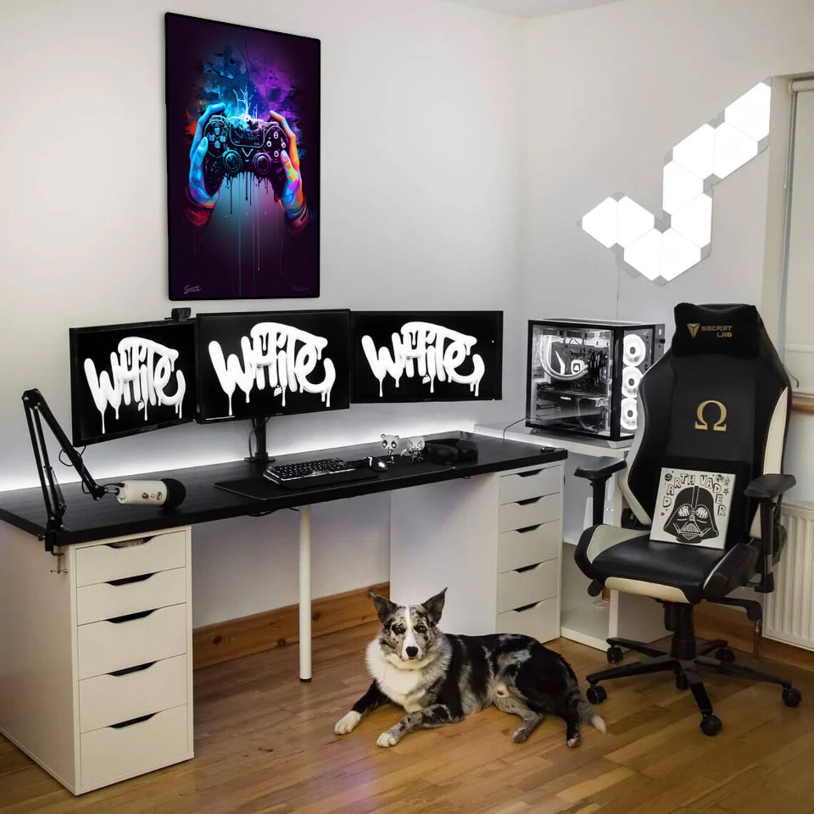 Hands Holding Game Controller Neon Paint Drip Art Poster for Gaming Room - Image 2