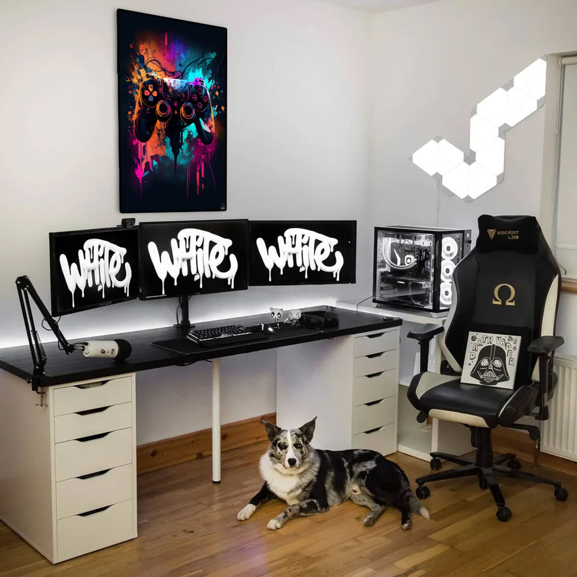 Graffiti Game Controller Neon Splash On Black Urban Street Art Poster - Image 2