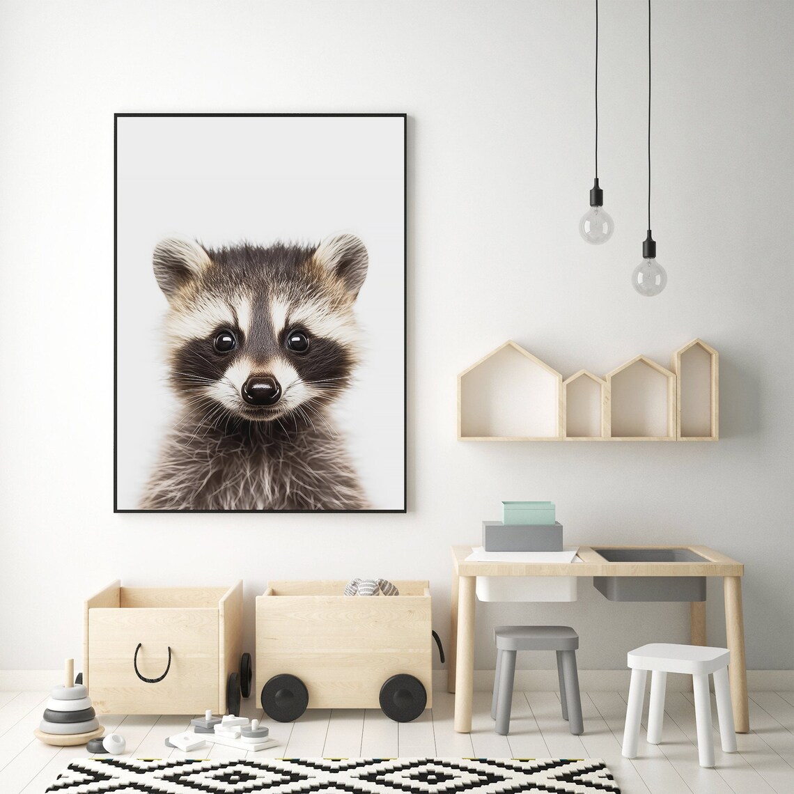 Baby Raccoon Nursery Portrait Cute Sweet Woodland Kit Art Print - Image 3
