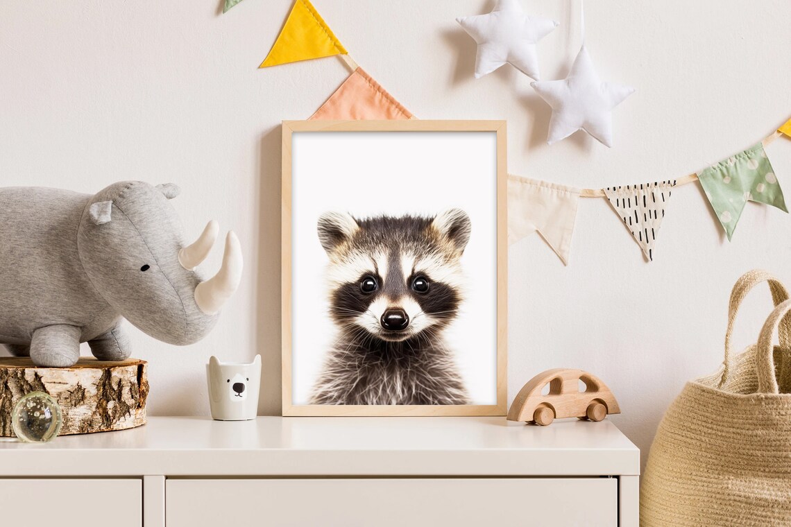 Baby Raccoon Nursery Portrait Cute Sweet Woodland Kit Art Print - Image 2