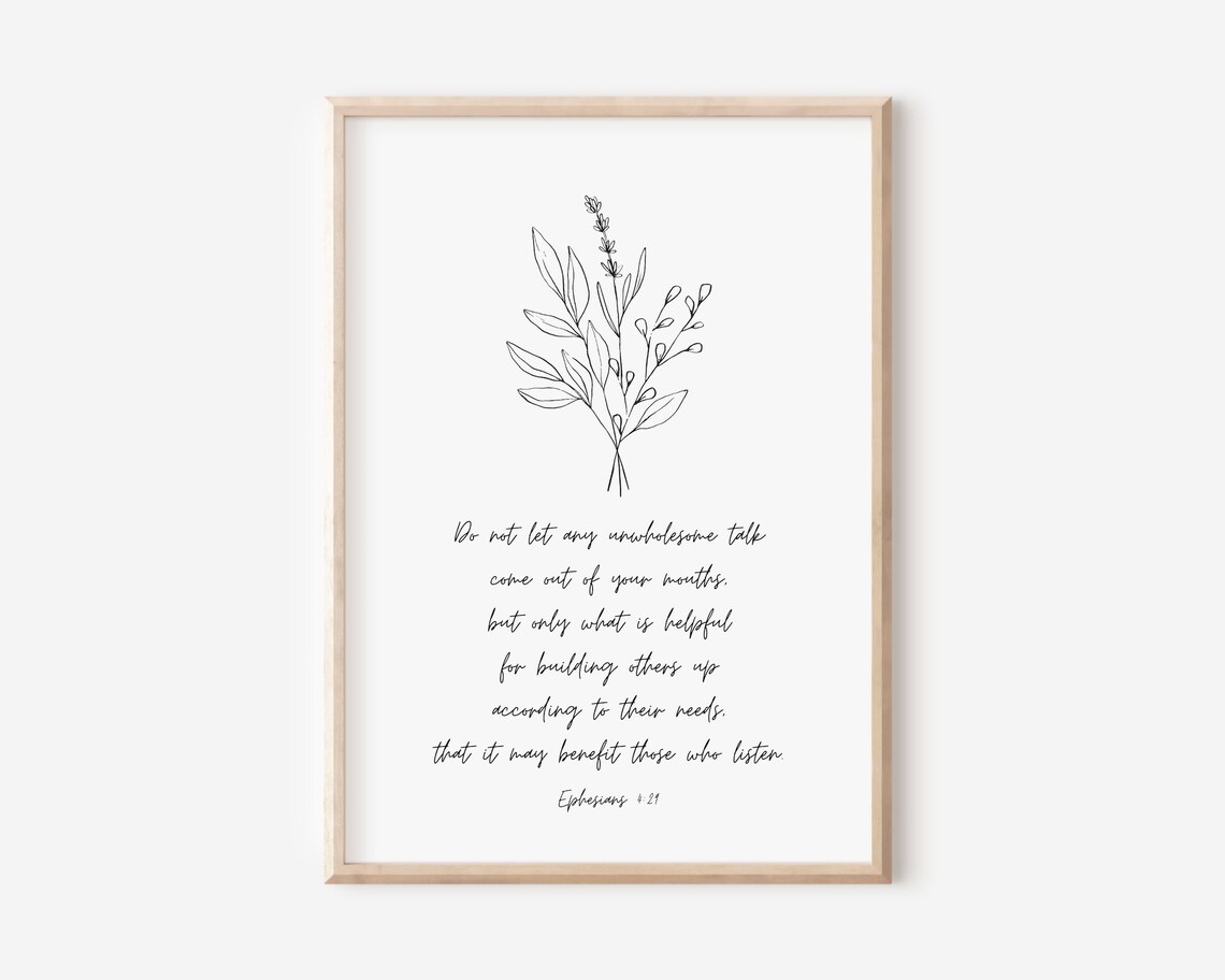 Do Not Let Any Unwholesome Talk Ephesians 4 29 Botanical Line Art Print