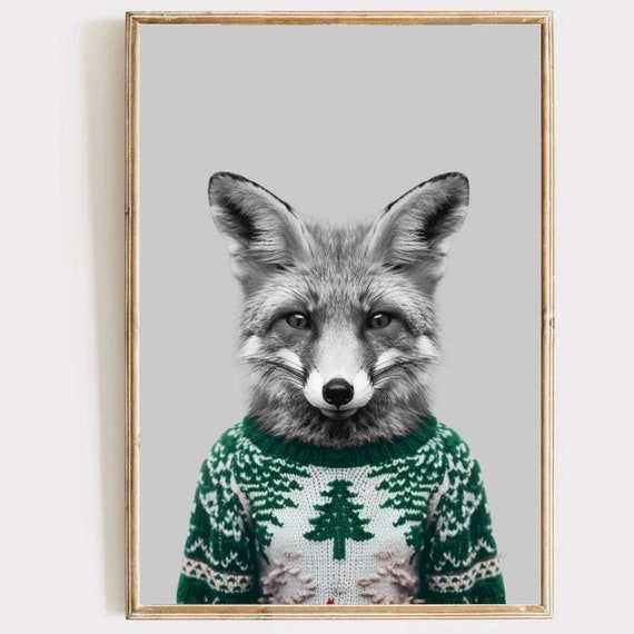 Christmas Wall Art Modern Printables Fox Nursery Print Colorful Cozy Decor