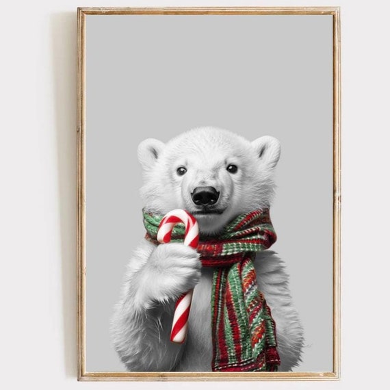 Christmas Wall Art Polar Bear Nursery Colorful Print Modern Printables Cozy Decor