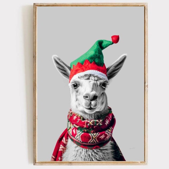 Christmas Wall Art Llama Nursery Decor Modern Printables Colorful Print Cozy