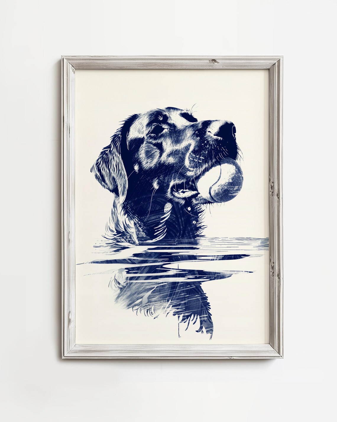 Black Labrador Fetches Summer Lake Dog Art Print