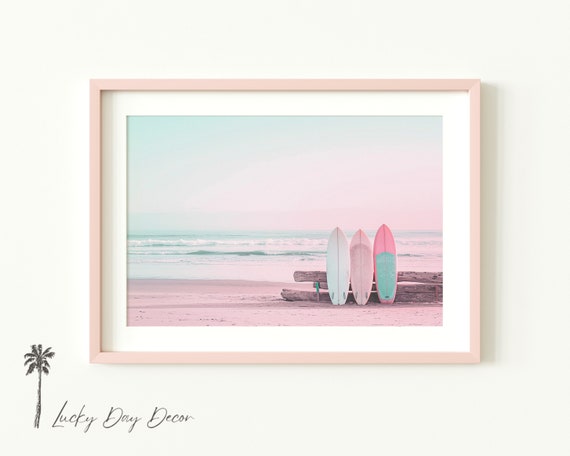 Surfer Print Surboards On Fence Neutral Beach Decor Tropical Surf Art Sea Surfboard Poster Lover Coastline