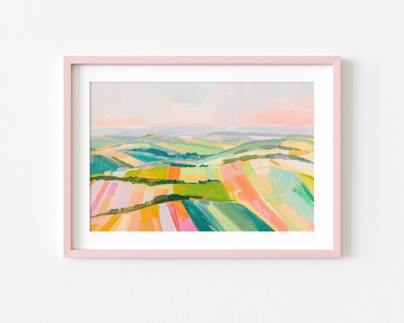 Colorful Pastel Rolling Hills Abstract Modern Landscape Poster