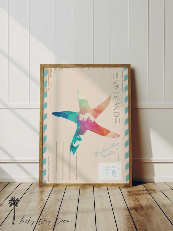 Colorful Starfish Vintage Postcard Greetings From Paradise Poster