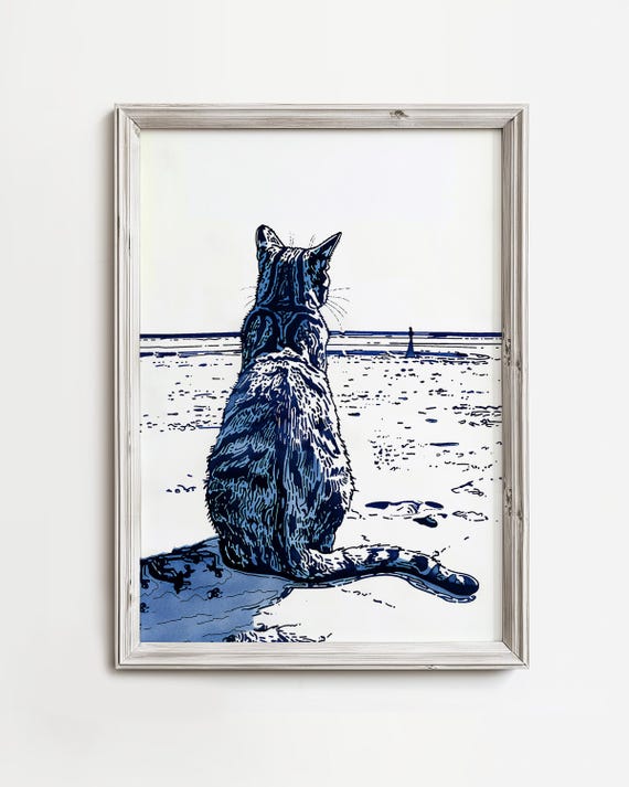 Whimsical Coastal Cats Beach Art Print